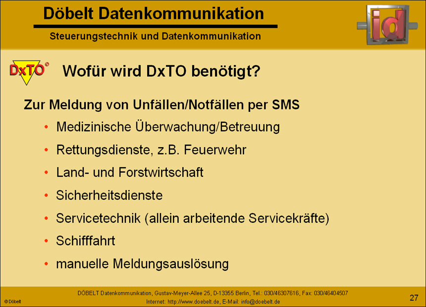 Dbelt Datenkommunikation - Produktprsentation: dxcall-dxto - Folie 27