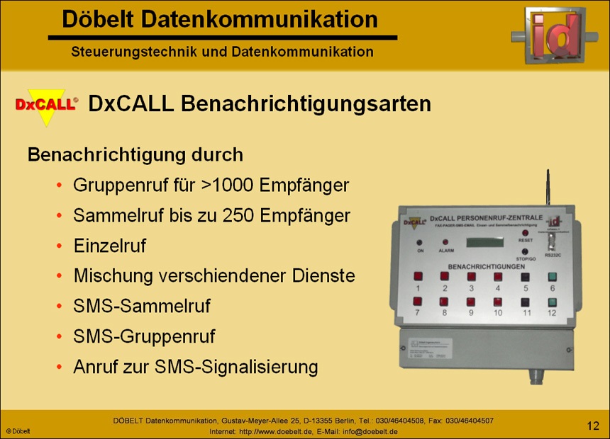 Dbelt Datenkommunikation - Produktprsentation: dxcall - Folie 12